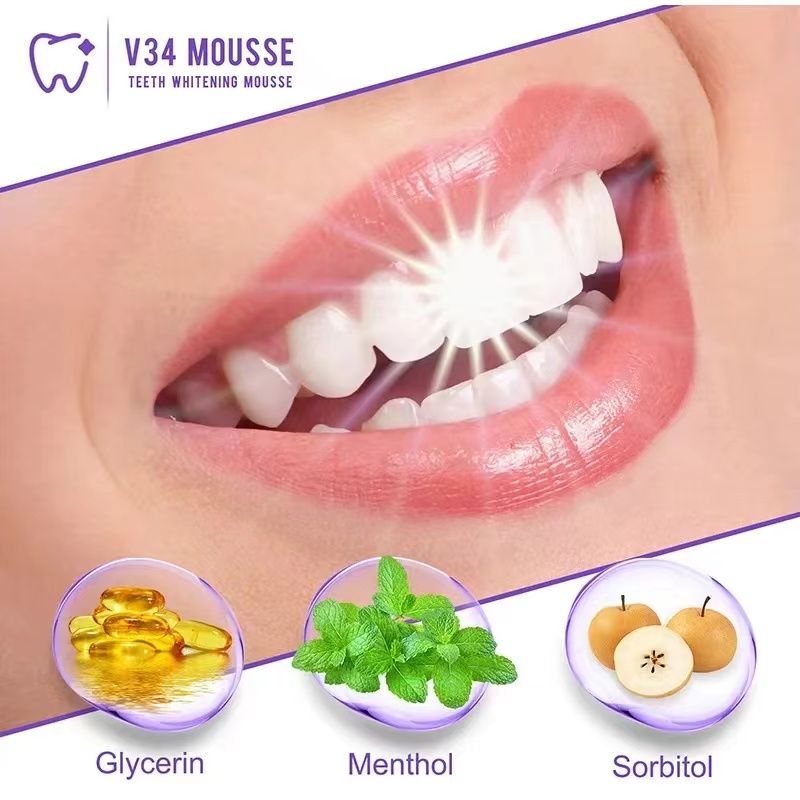 V34 Purple Whitening Toothpaste Remove Stains Teeth Whitening Reduce Yellowing Care For Teeth Gums Fresh Breath Brightening Teeth
