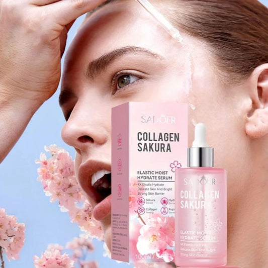Cherry Blossom Collagen Serum - Elastic Moisturizing Essence for Smooth, Firm Skin, Hydrates & Brightens, Hypoallergenic,
