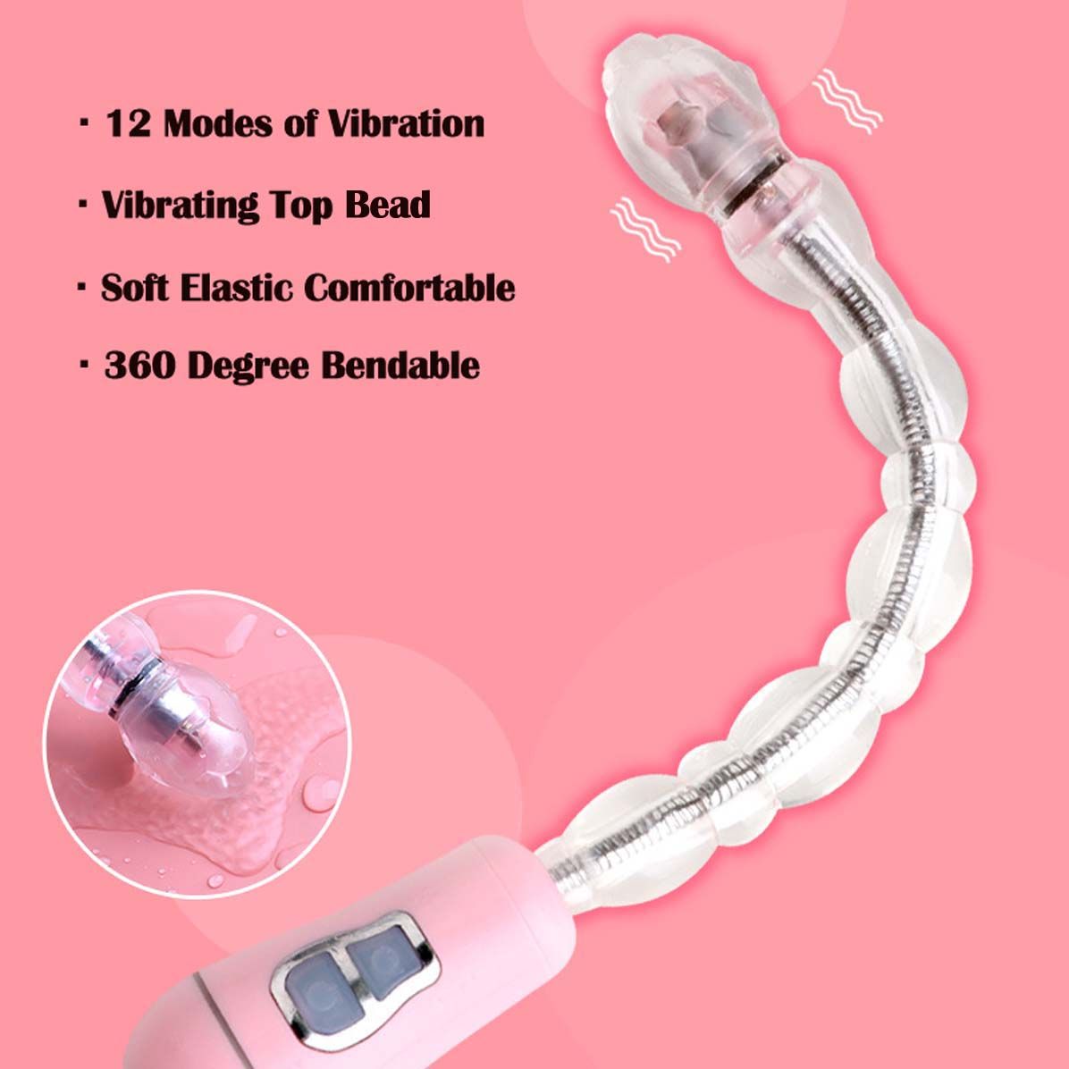 Vibrating Anal Beads Anus Butt Plug Clitoral Vaginal Vibrator Flexible Long Prostate Massager Waterproof Bendable Anus Clit Stimulator Adult Sex Toy for Men Women Couple