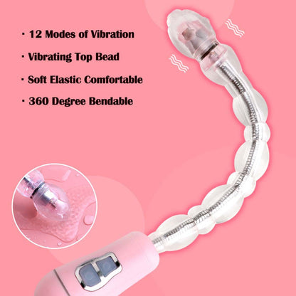 Vibrating Anal Beads Anus Butt Plug Clitoral Vaginal Vibrator Flexible Long Prostate Massager Waterproof Bendable Anus Clit Stimulator Adult Sex Toy for Men Women Couple