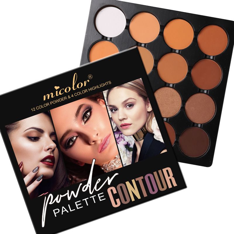 16 Matte Contour Powder Palette- 12 Color Powder, 4 Color Highlighters ,16 In 1MICOLOR Professional Powder Palette