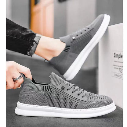 Men's mesh breathable fly woven shoes with soft soles fashionable and trendy casual shoes gray