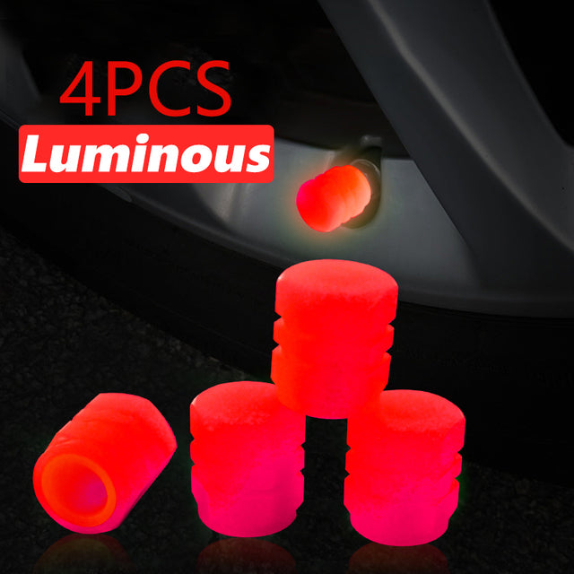4pcs Luminous Valve Caps Fluorescent Night Glowing Car Motorcycle Bicycle Bike Wheel Tyre Hub Luminous Valve Stem Caps Decors