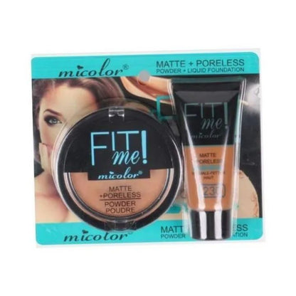 Micolor 4PCs Fit Me Matte Poreless Powder + Liquid Foundation + Primer + Finish Spray Fixer