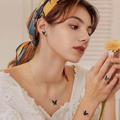 UPHUI 5-piece Women's Jewelry Set Earrings Necklaces Bracelets Rings Fashion Butterfly Jewelry Set Women's Butterfly Jewelry Couple Gifts