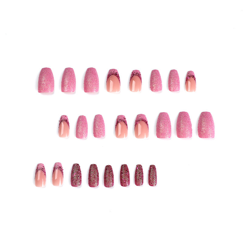 Wear Nail Pink Purple Glitter French Sequins Nail Wear Nail Stickers Nail Art Pieces Finished Removable nail