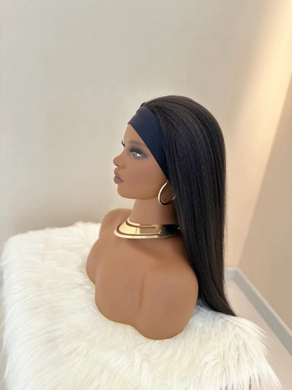 Synthetic Yaki Kinky Straight Wigs - 26 Inch 1B Black | Adjustable Headband & Natural Look(African Women, Protective Style, Quick Install, Realis,Birthday Gift)