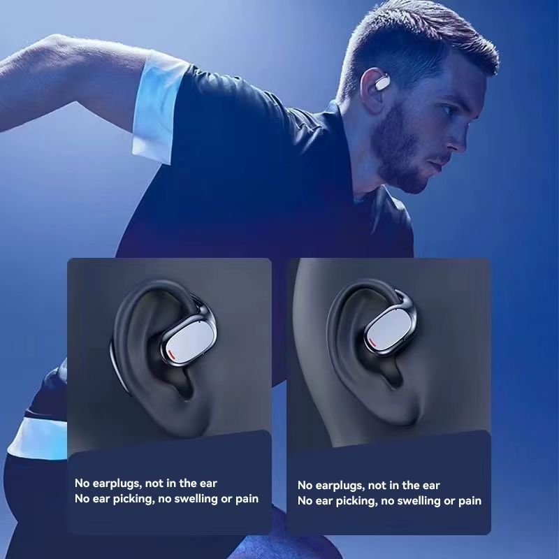 Wireless Bluetooth Earphone Bone Conduction Headphones Sports Earbud Ear-hook Waterproof Noise Reduction Earpods Display Touch Control Game Earpiece with Charging Case