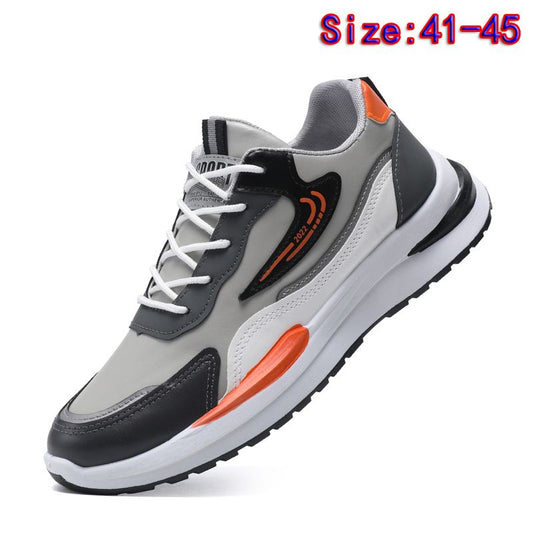 Size 41-45 Men's PU artificial leather fashion sneakers outdoor sports shoes students running shoes Boys walking shoes athletic driving shoes grey +orange