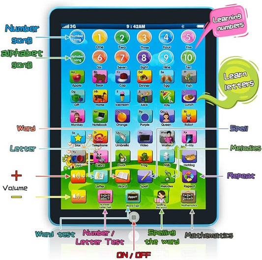Kids Learning Pad/Tablet Interactive Toddler Toys with Words Numbers Alphabets Music Electronic Educational Toy for Preschool Boys & Girls 3-8 Years Old