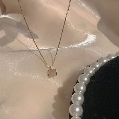 Upgraded Version New Square White Block Women's Necklace Simple Temperament White Fashion Pendant Pretty Simple Girl's Collarbone Chain