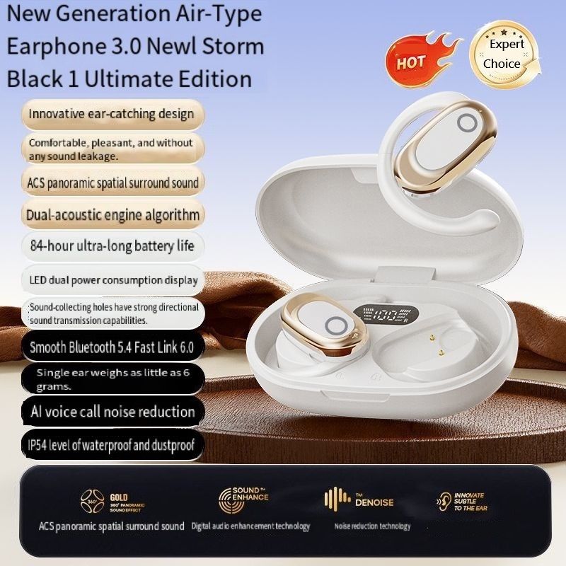 Wireless Bluetooth Earbuds Berlin Voice Ear Hanging OWS Adjustable Non In Ear Noise Reduction Earphones TWS Rotating 130 ° Unisex 360 ° Innovative Fit For All Smartphones