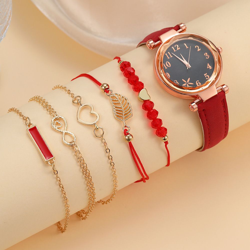 5PCS Set Watch For Women Luxury Leather Analog Ladies Quartz Wrist Watch Fashion Bracelet Watch Set Female Relogio Feminino