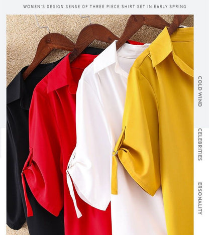 1 PC Medium To Long Shirt Short Sleeve Top Lady Shirt Short Sleeved Chiffon Shirt For Women In Plus Size Loose Fit Waist Cinching Slimming Chiffon Top Lady Wear Trendy