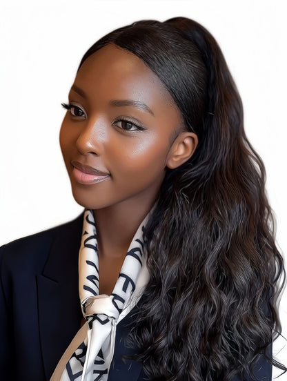 Velcro Ponytail Extension for Instant Volume | Long Curly Hair with Big Waves & Invisible Attachment (Black, 18 Inch, Secure Fit, Daily/Special Occasion Use)