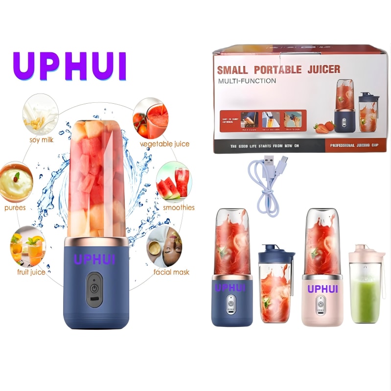 UPHUI Personal Blender for Shakes and Smoothies Portable Mixer Fruit Juicer USB Rechargeable with 6 Blades Handheld Blenders for Sports Travel and Outdoors Small Electric Mini Blender