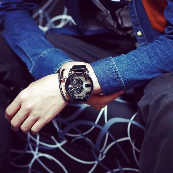 Creative Men's Watch Sashion Large Dial European And American Style Sports Watch Genuine Leather Strap Quartz Watch Business Watch