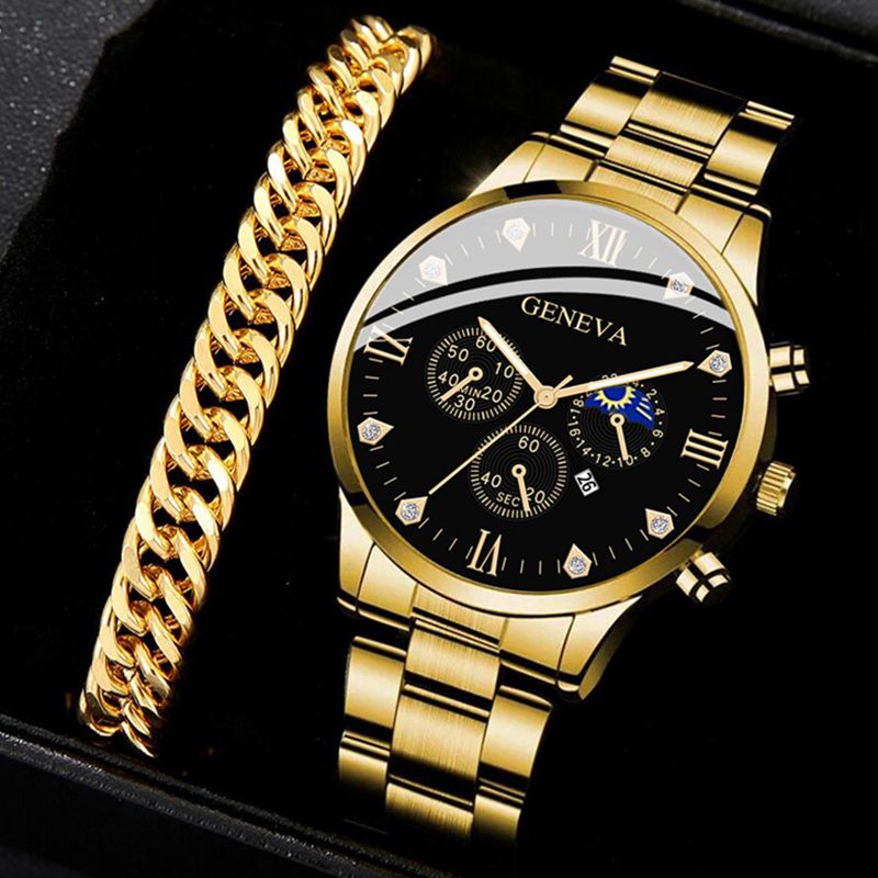 Mens Fashion Business Quartz Watch Fashion Fake Three Eye Six Pin Calendar Men Watch Stainless Steel Belt Men Watches