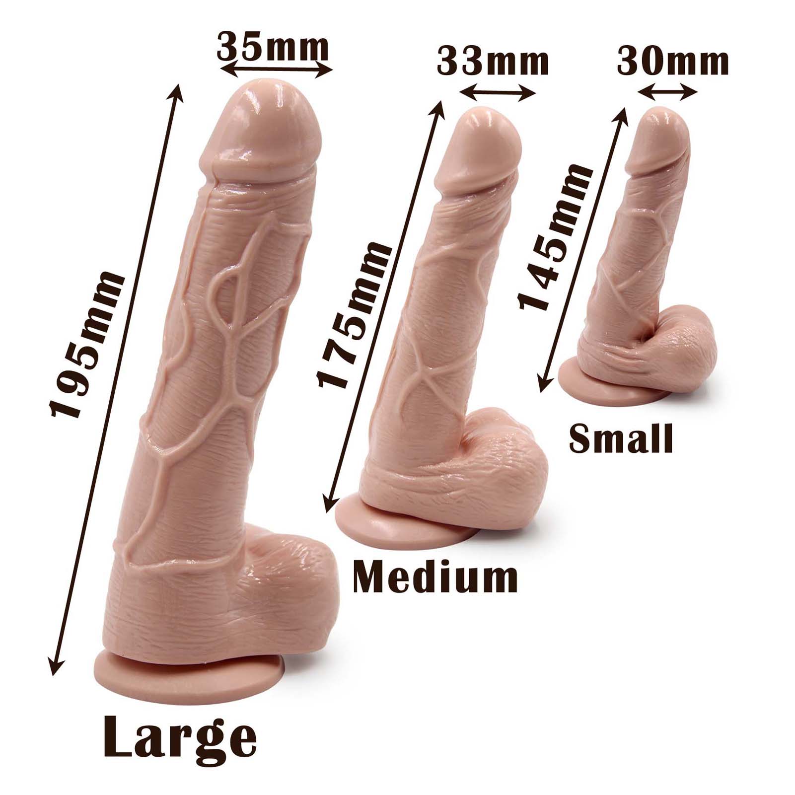 3 Sizes Dildo Options Small Medium Large Realistic Silicone Dildos Monster Cock with Balls Suction Cup Masturbation Adult Sex Toy for Women Perfect Love Gift for Couples Girlfriend Wife