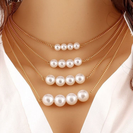 Multi-layer Metal Large and Small Double-sided Pearl Necklace Jewelry Clavicle Chain