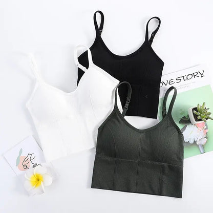 Women Wireless Bra Women Sling Solid Vest With Pad Girls Tube Top U Type Back Seamless Tank Crop Top With Removable Padded Wirefree