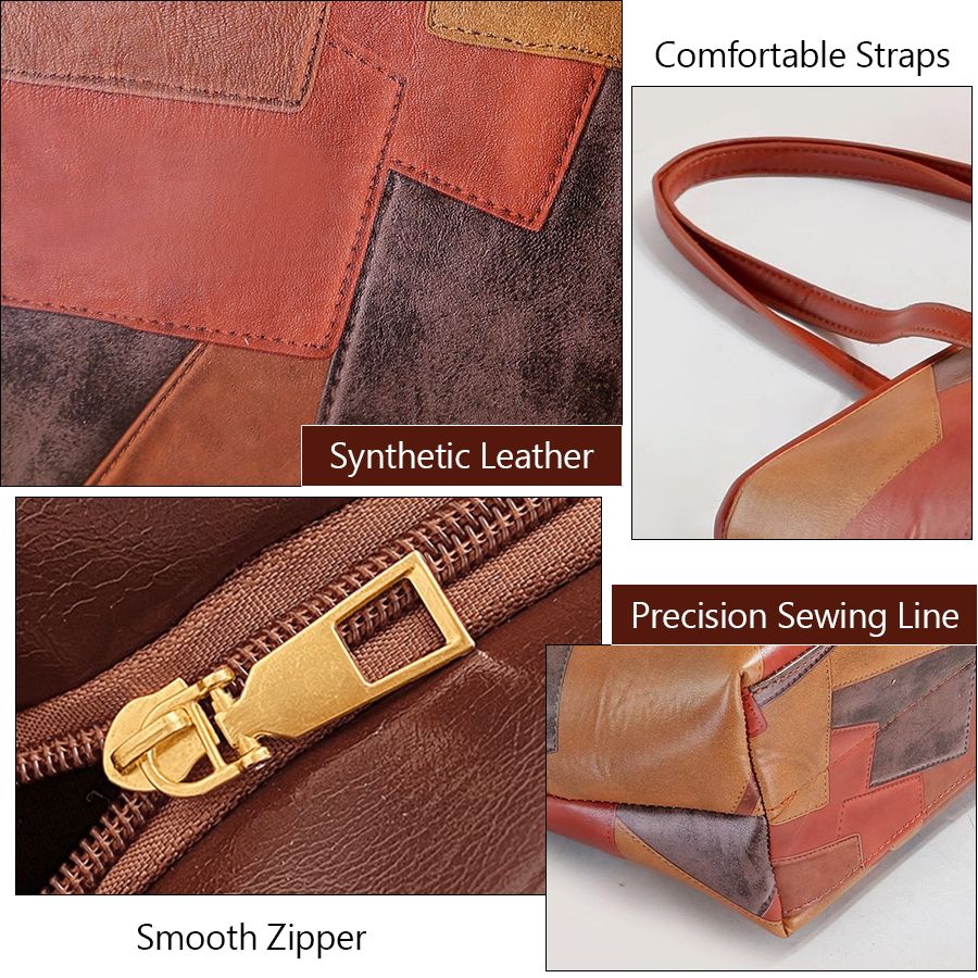 Ladies Large-capacity Handbag Women Geometric Color-blocked Bag PU Synthetic Leather Bag