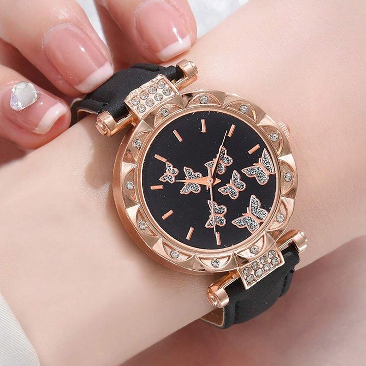Butterfly Watches Luxury Brand Leather Quartz Women's Watch Ladies Fashion Watch Women Wristwatch Clock For Valentines Gift Favorite Women Giftes