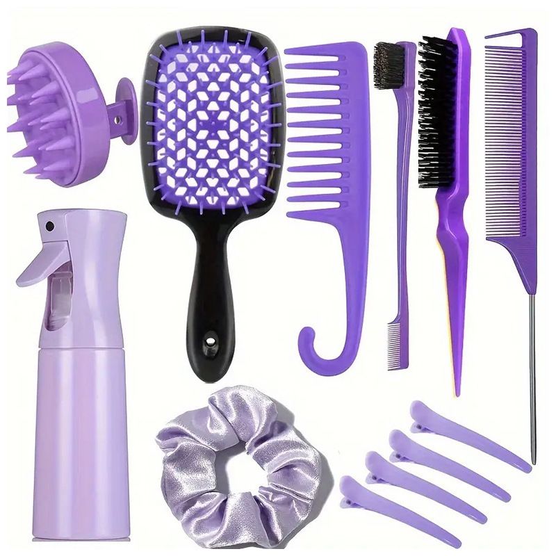 12PCS Hair Comb Set Hair Brush Hairdressing Comb Hair Styling Comb Set Curly Hair Accessories Hairpin Hair Band Wide Tooth Comb Detangling Teasing Combs Edge Rat Tail Brushes Scalp Massager Spray Bott