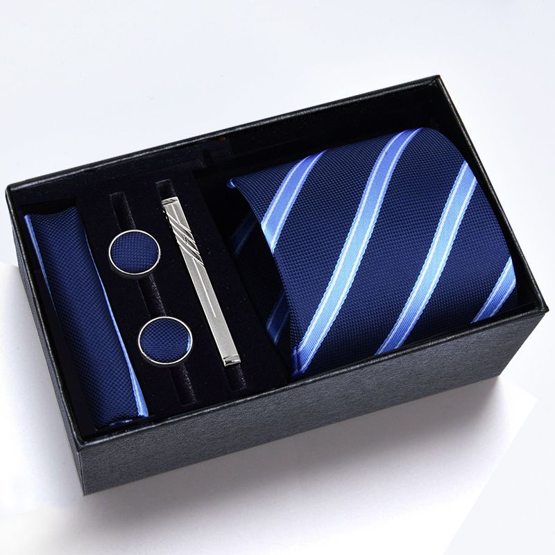 Men's gift box 1Tie+1tie clip+2cuffs+1handkerchief 5in1 Gentleman's suit Tie sets birthday present Valentine's Day gift