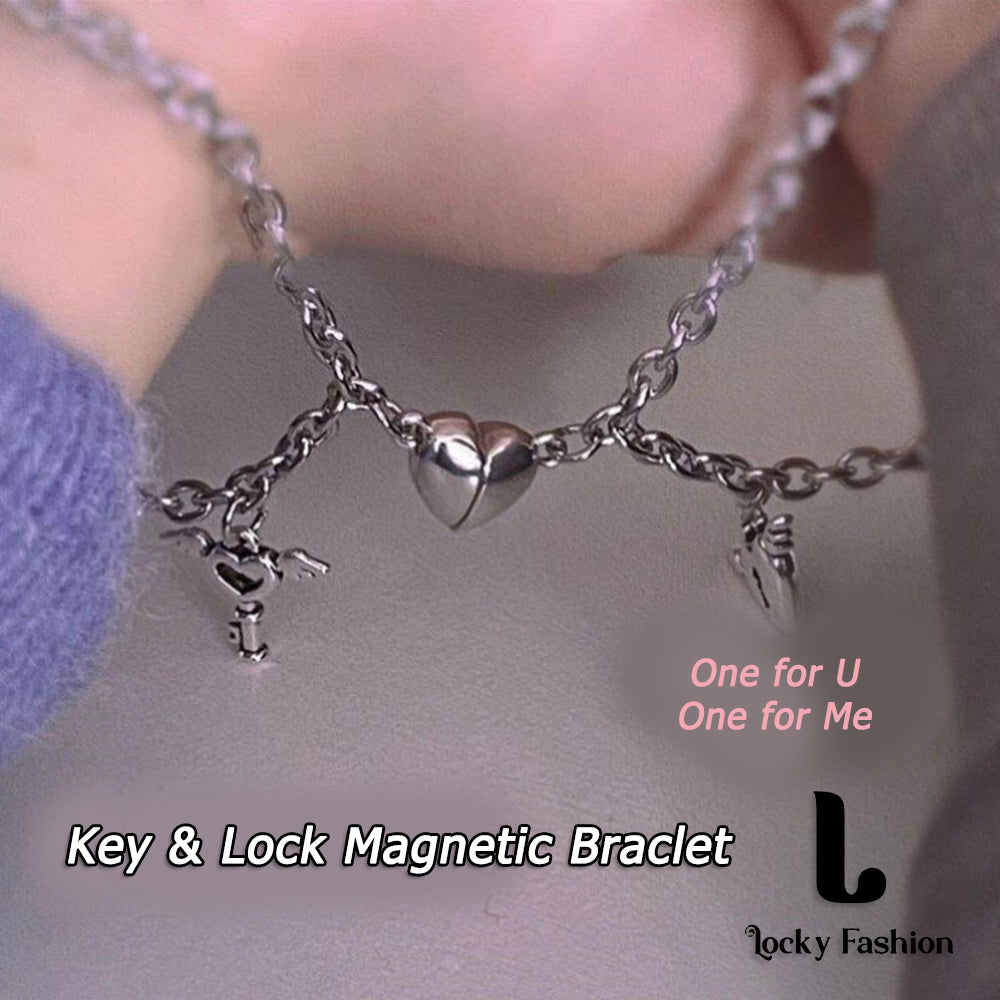 Couple Bracelets Magnetic Buckle Lovers Bracelets Fashion Love Key Lock Design couples Wrist Chain Bracelet Heart Couple Bracelet