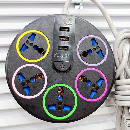 British Round Desktop Socket Universal Power Strip Power Socket Heavy Duty Surge Protector Plug Power Socket 5 Way Outlets 3 USB Charging Ports USB Charger Adapter 6.56 ft Long Extension Cord