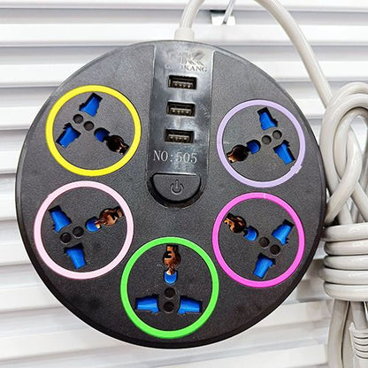 British Round Desktop Socket Universal Power Strip Power Socket Heavy Duty Surge Protector Plug Power Socket 5 Way Outlets 3 USB Charging Ports USB Charger Adapter 6.56 ft Long Extension Cord