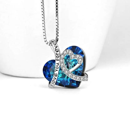New Arrivals I Love You Forever Necklace, Everlasting Heart Birthstone Necklace, Heart Pendant Necklace For Women Exquisite Jewelry Blue Crystal Forever Love Charm Necklace Valentine's Day Gift