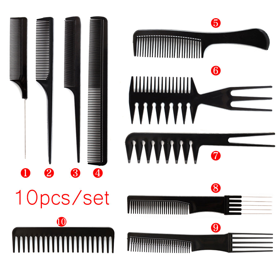 New 10Pcs Black Professional Combs Hairdressing New Tail Comb Carbon Anti Static Comb Hair Cutting Comb Free Storage Bag