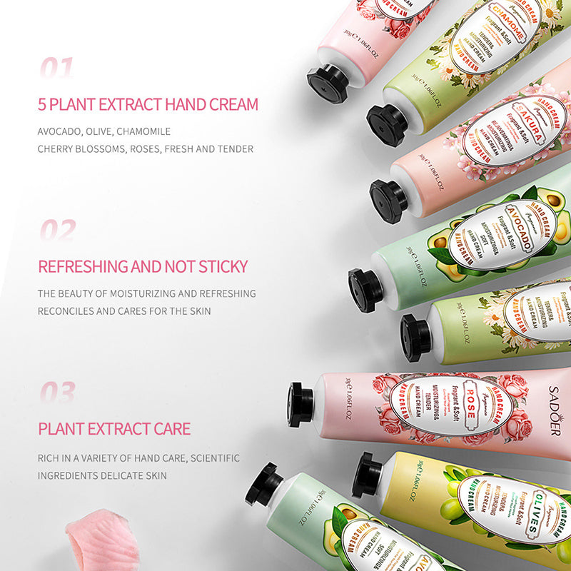 SADOER Hand Cream 5 PCS/Set Fruit Moisturizing Hand Cream Nourish Hand Care Hand Lotion Moisturize Stratum Corneum Hands Hydration Moisturizing Skin Care Creams for Dry Cracked Hands