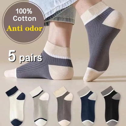 ASSKLO 5 Pairs Fashion 100% cotton socks Men's Socks Anti Odor Socks Men Short socks anti odor Ankle Socks Breathable Sweatproof Street Deodorant Invisible Women's socks unisex socks Classy Comfort