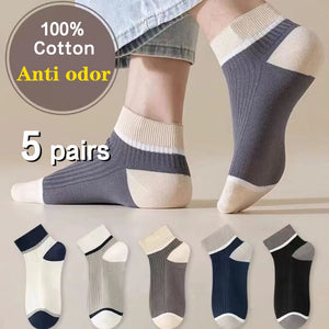 ASSKLO 5 Pairs Fashion 100% cotton socks Men's Socks Anti Odor Socks Men Short socks anti odor Ankle Socks Breathable Sweatproof Street Deodorant Invisible Women's socks unisex socks Classy Comfort