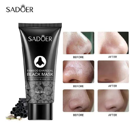 SADOER Peel Off Mask Black Mask Deep Cleansing Bamboo Charcoal Blackhead Remover Shrink Pores Mask, Blackhead removing, pore shrinking, Vitamin C , nasal mask for deep cleaning, tear off, facial mask