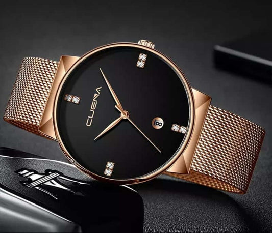 CUENA Simple Dial Quartz Mesh Band Wrist Watch