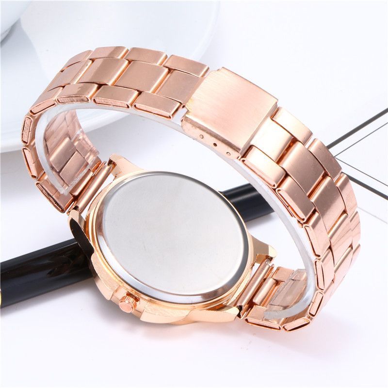 ZHJH Women's Watch Steel Strap Lotus Diamond Watch Luxury Business Watch Alloy Women's Watch Rose Gold Watch