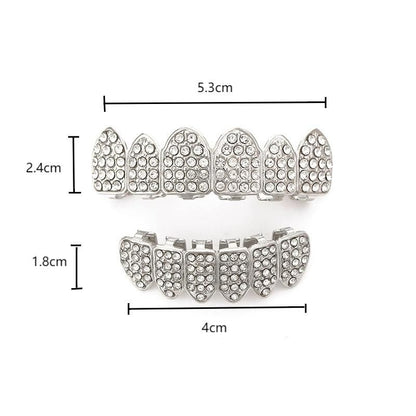Teeth grillz mouth man/woman iced tooth cap top&bottom teeth grillz sets for men/women hip hop rapper body jewelry fashion accessories party jewelry