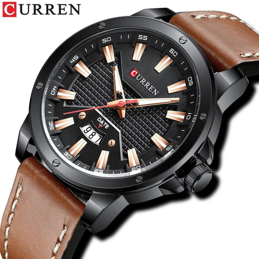 CURREN Men's Black Quartz Wristwatch with Leather Strap