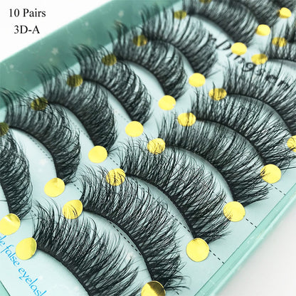 10 Pairs Faux 3D Mink Lashes Natural False Eyelashes Long Lasting Extension beautiful eyes Dramatic Fluffy Soft Wispy Volume Cross Reusable Eyelash Makeup Beauty Tools