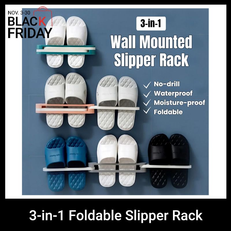 3-in-1 Foldable Slipper Rack Wall Durable Plastic Slipper Holder Adhesive Backing Slipper Organizer Folding Bathroom Shoe Rack Home Hanging Shoe Rack Space Saving Storage No Drill Punch-free