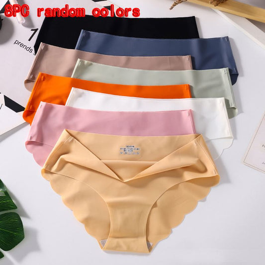 8PC colors random women's seamless ice silk panties soft thin light briefs ladies cotton crotch lingerie comfy invisible briefs girls quick drying underwear
