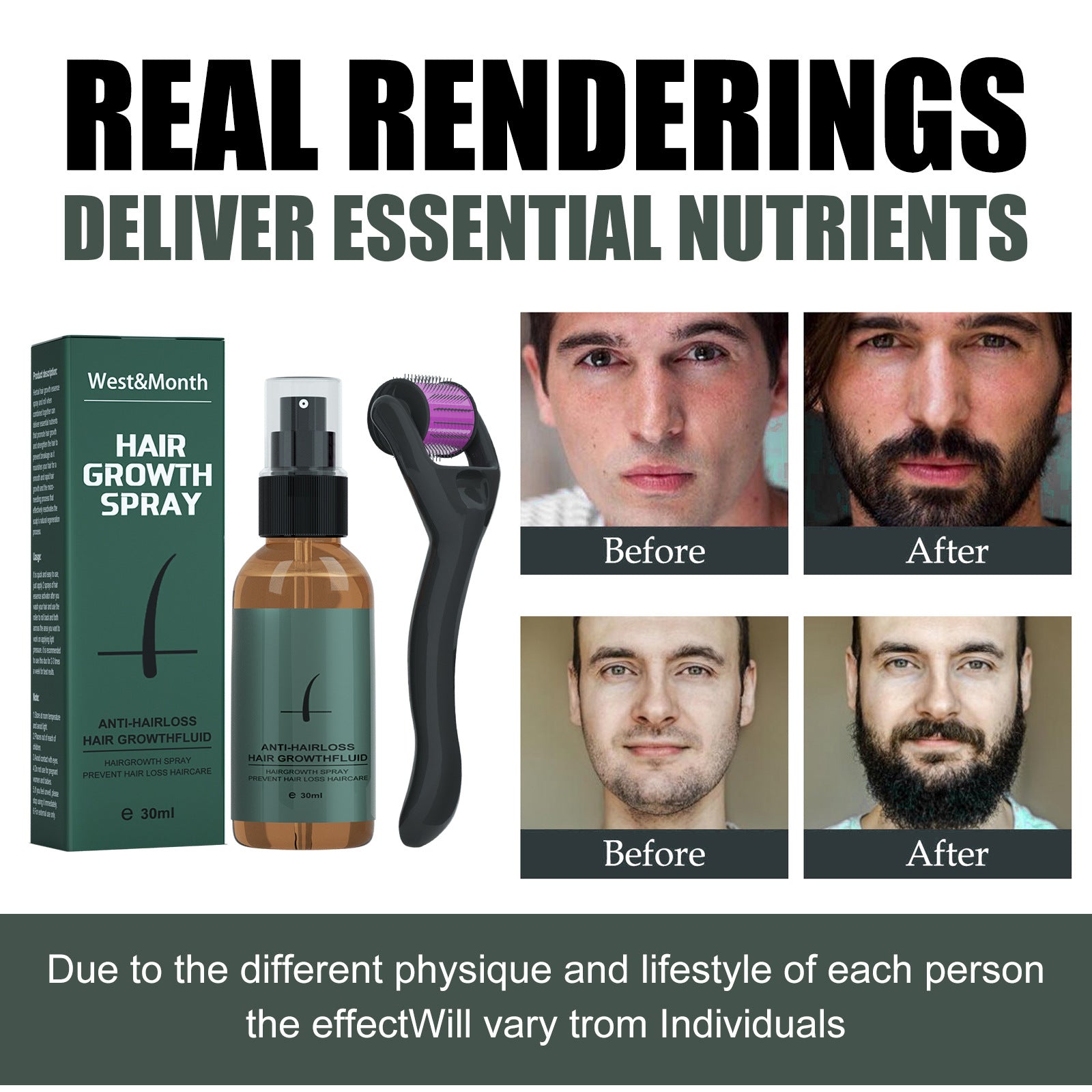Men Beard Growth Spray Roller Set Moisturizing Spray Nourishing Enhancer Facial Hair Growth Beard Mustache Care Growth Essence