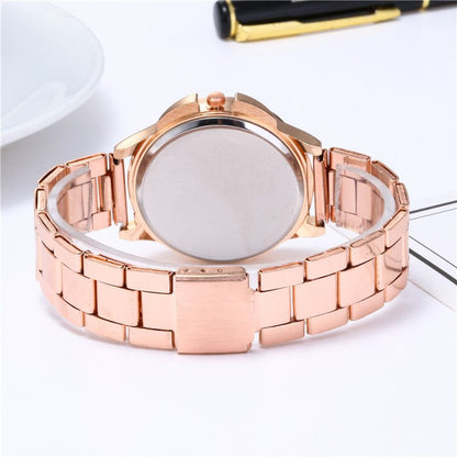 ZHJH Women's Watch Steel Strap Lotus Diamond Watch Luxury Business Watch Alloy Women's Watch Rose Gold Watch