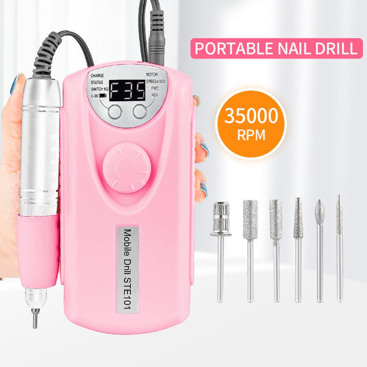 Wireless Nail Drill Manicure Grinder Machine 35000RPM Nail File Polishing Grinding Machine 65W Nail Milling Cutter Nail Art Tool