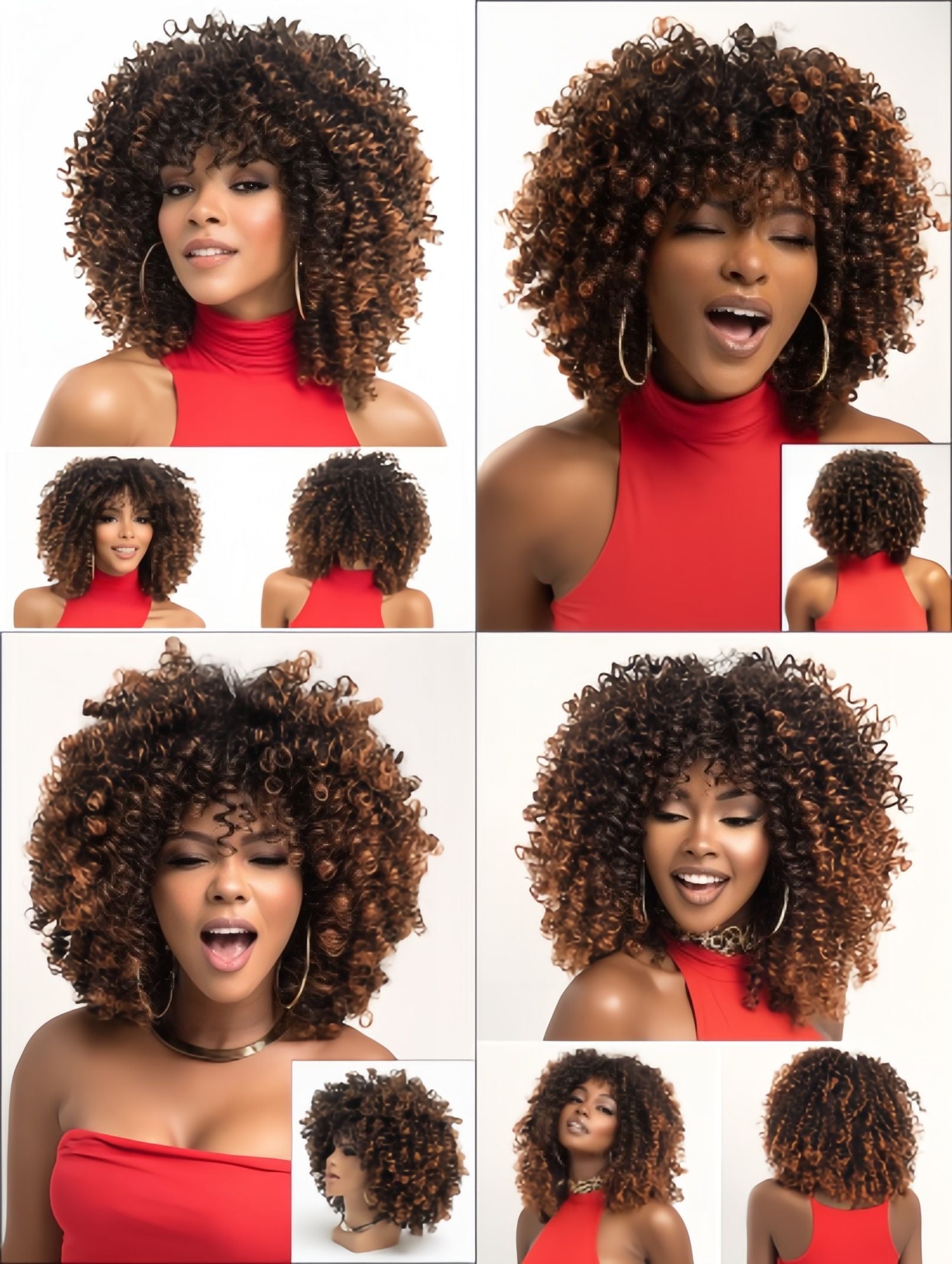 Synthetic Fiber African Small Curly Explosive Wig | Full Coverage & Pre-Styled Thick Design (Gradient Brown, 12 Inch, Quick Instll, Lightweight, Daily/Professional Use)
