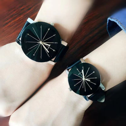 2Pcs/set Fashion Luxury Couple Wrist Watches Simple Spot Meridian Ray Watch For Man And Women Leather Casual Student Quartz Watchs Valentine's Day Gift For Lovers